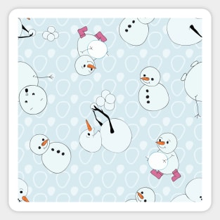 Cute Snowmen playing with snowballs during Sticker